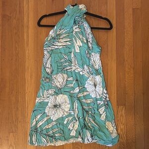 Cupshe Leaf Print Halter Dress in Blue and White